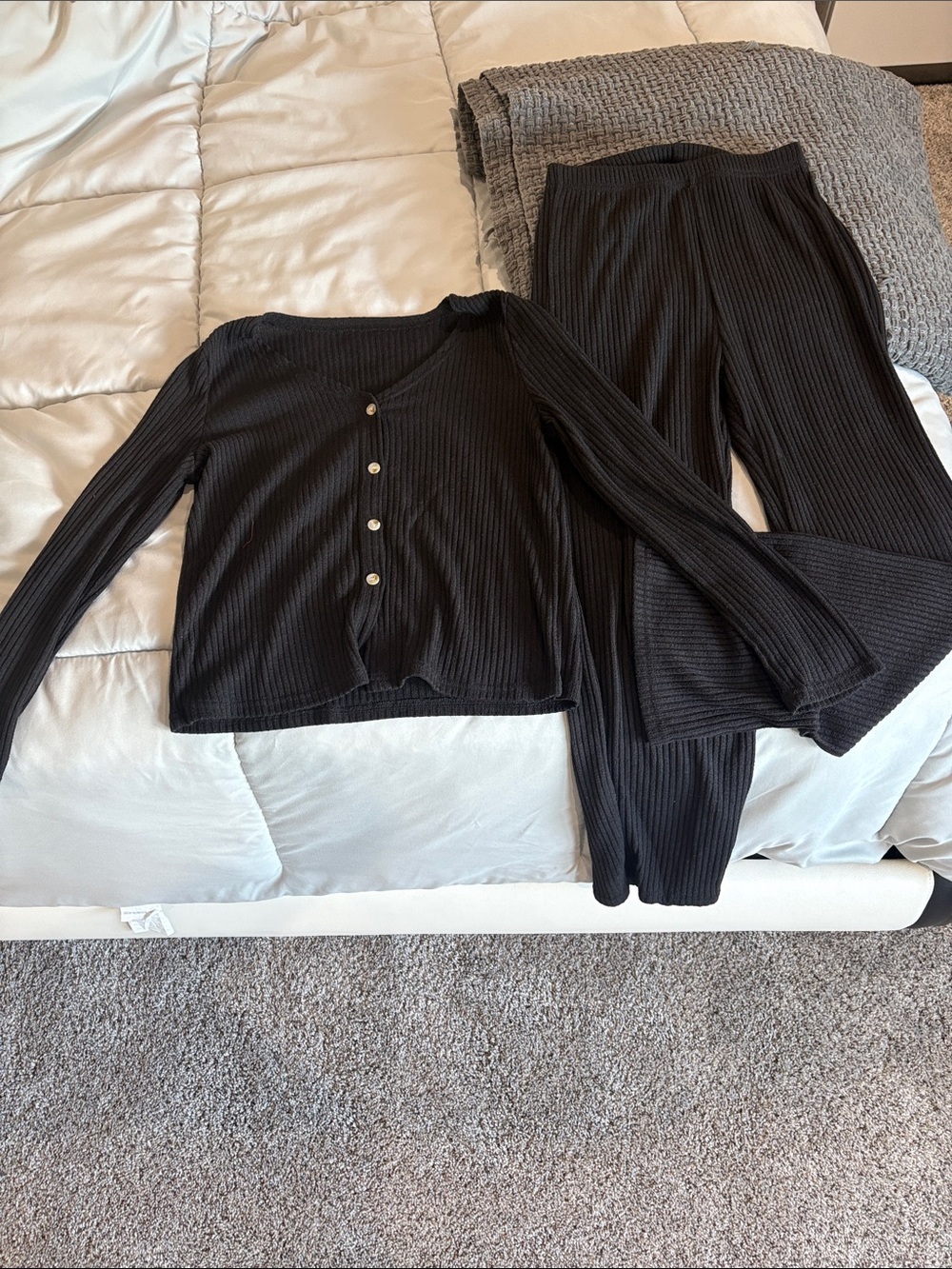 SHEIN Black Ribbed Straight Leg Pants Set